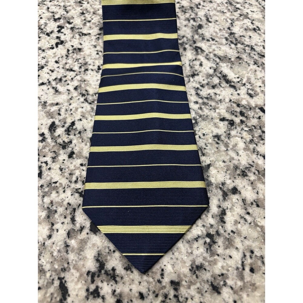 Vintage Brooks Brothers Makers Mens Silk Repp Stripe Tie Navy Blue Green